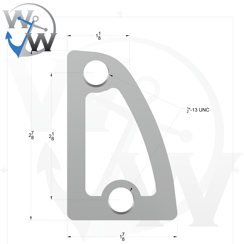 0150 1/2" Thick 3" x 2" D-Pipe Internal Aluminum Screw Pad | 3 Straight Holes - Spec Sheet Drawing