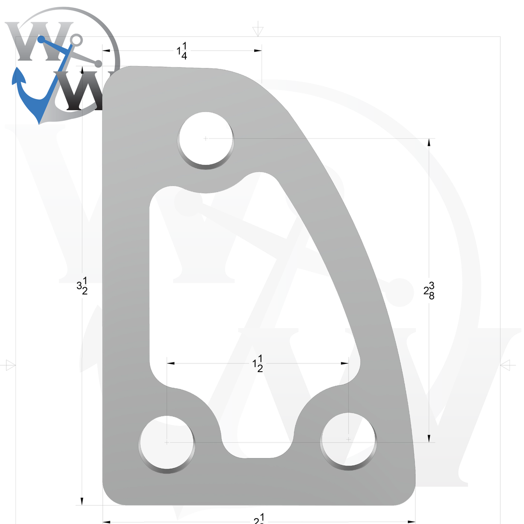 0015 1/2" Thick 3.5" x 2.5" D-Pipe Internal Aluminum Screw Pad | 3 Straight Holes - Spec Sheet Drawing