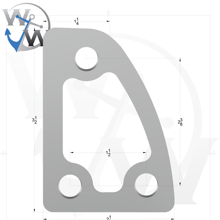 0015 1/2" Thick 3.5" x 2.5" D-Pipe Internal Aluminum Screw Pad | 3 Straight Holes - Spec Sheet Drawing