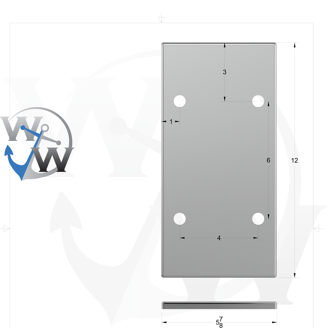 0167 3/8" 6" x 12" Rectangular Aluminum Grommet Pad - Spec Sheet Drawing