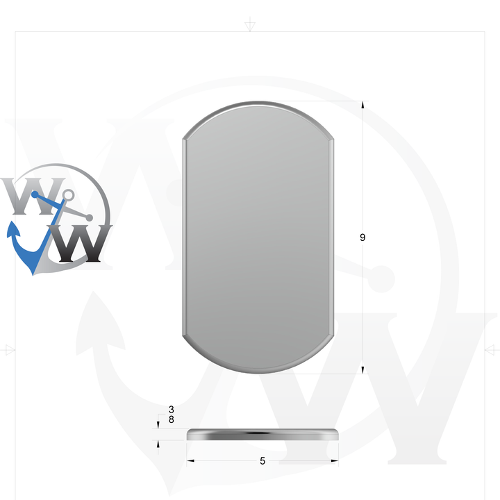 0172 3/8" 5" x 9" Oblong Aluminum Fabrication Pad - Spec Sheet Drawing