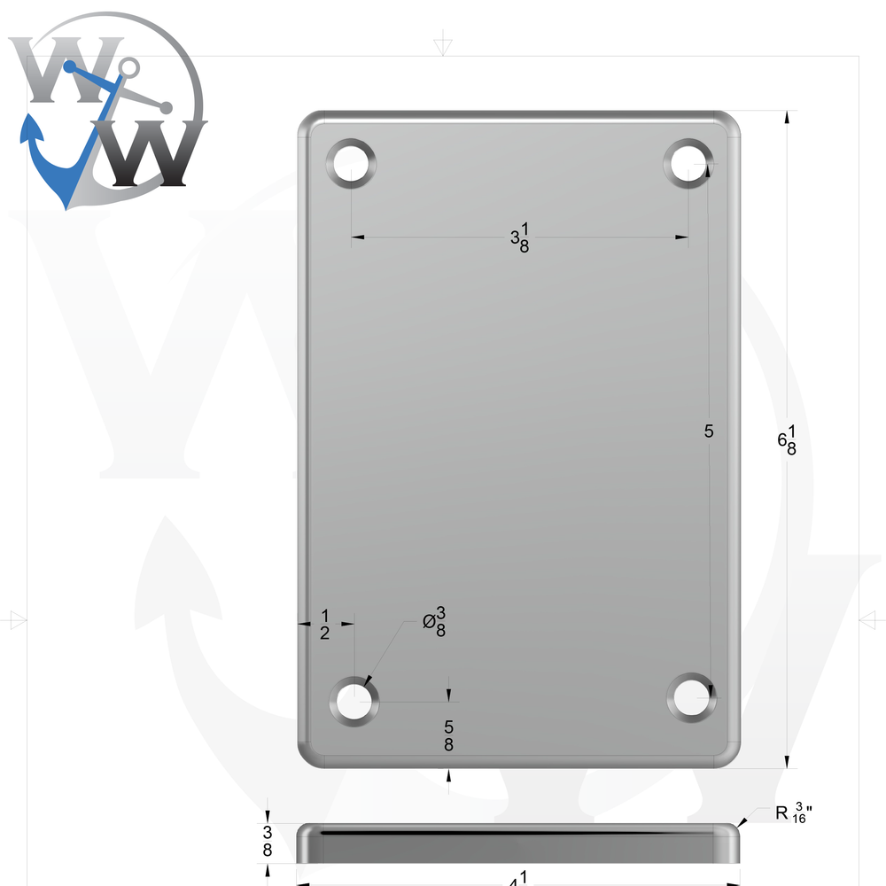 0179 3/8" 4" x 6" Rectangular Aluminum Countersunk Pad - Spec Sheet Drawing