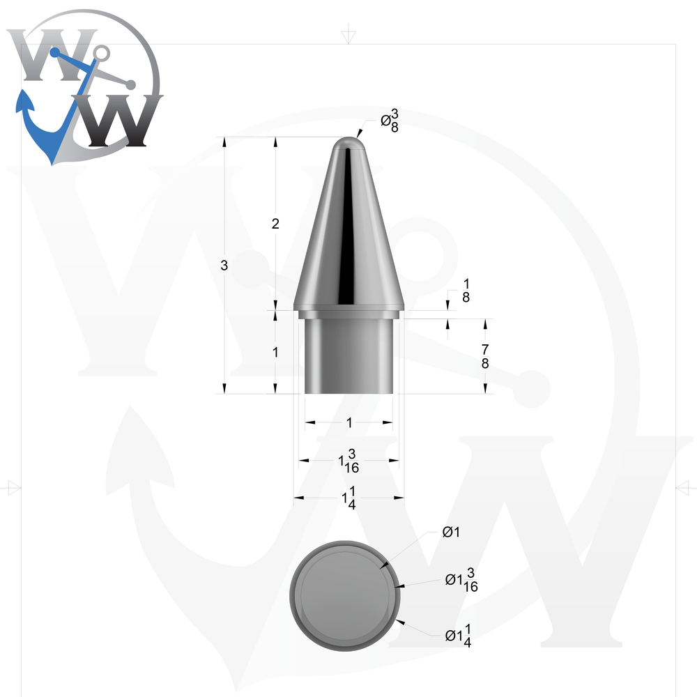 00180 1 in. Halyard Tip - Spec Sheet Drawing