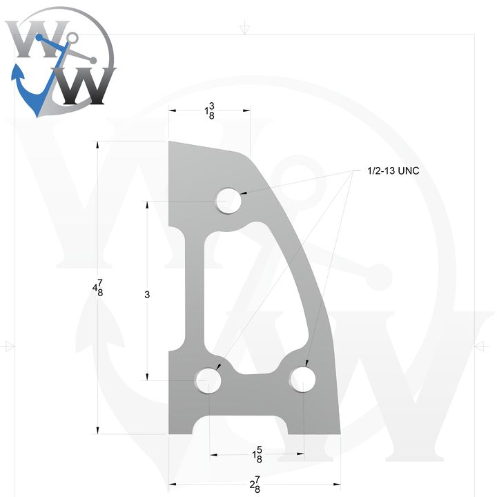 0021 1/2" 5" x 3.5" D-Pipe Aluminum Screw Pad - Spec Sheet Drawing