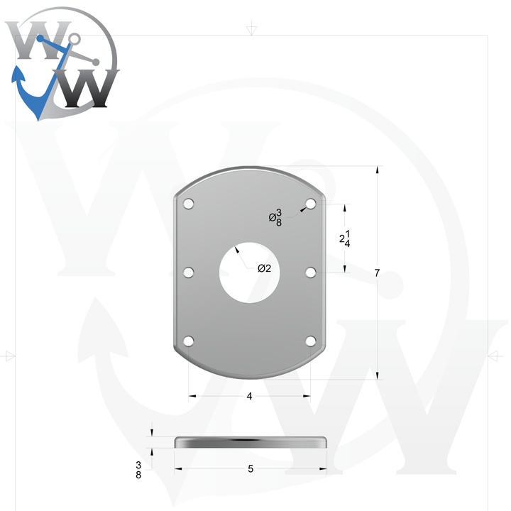 1/4" Thick 7.25" x 5" Oblong Aluminum CS Pad | 6-Hole 5/16" + 1.5" Center Passthrough | Marine Grade 6061-T6