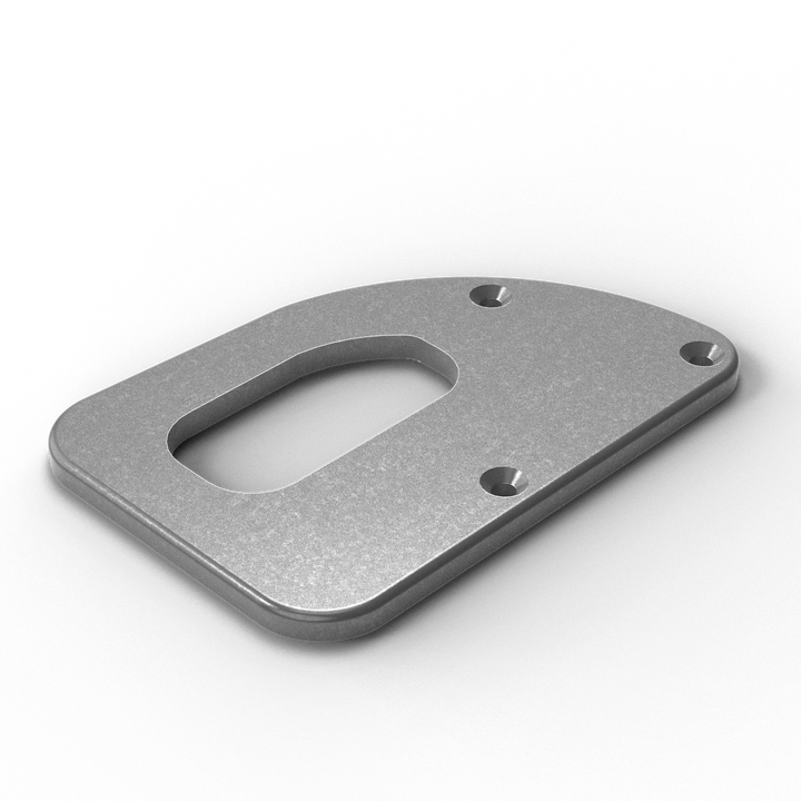 0072-L 3/8" 8" x 5.5" D-Pipe Aluminum Countersunk Pad - ISO View