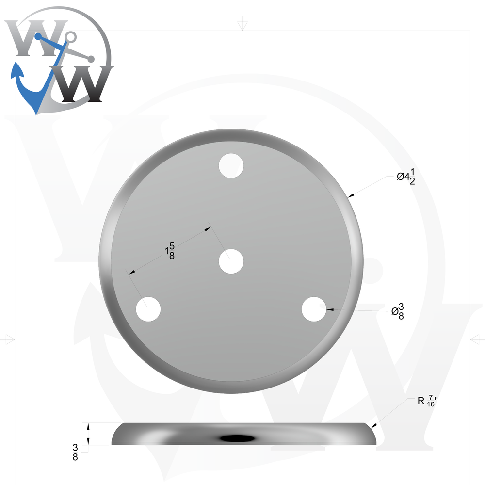 0148 3/8" Thick 4.5" OD Round Aluminum Countersunk Pad - Spec Sheet Drawing