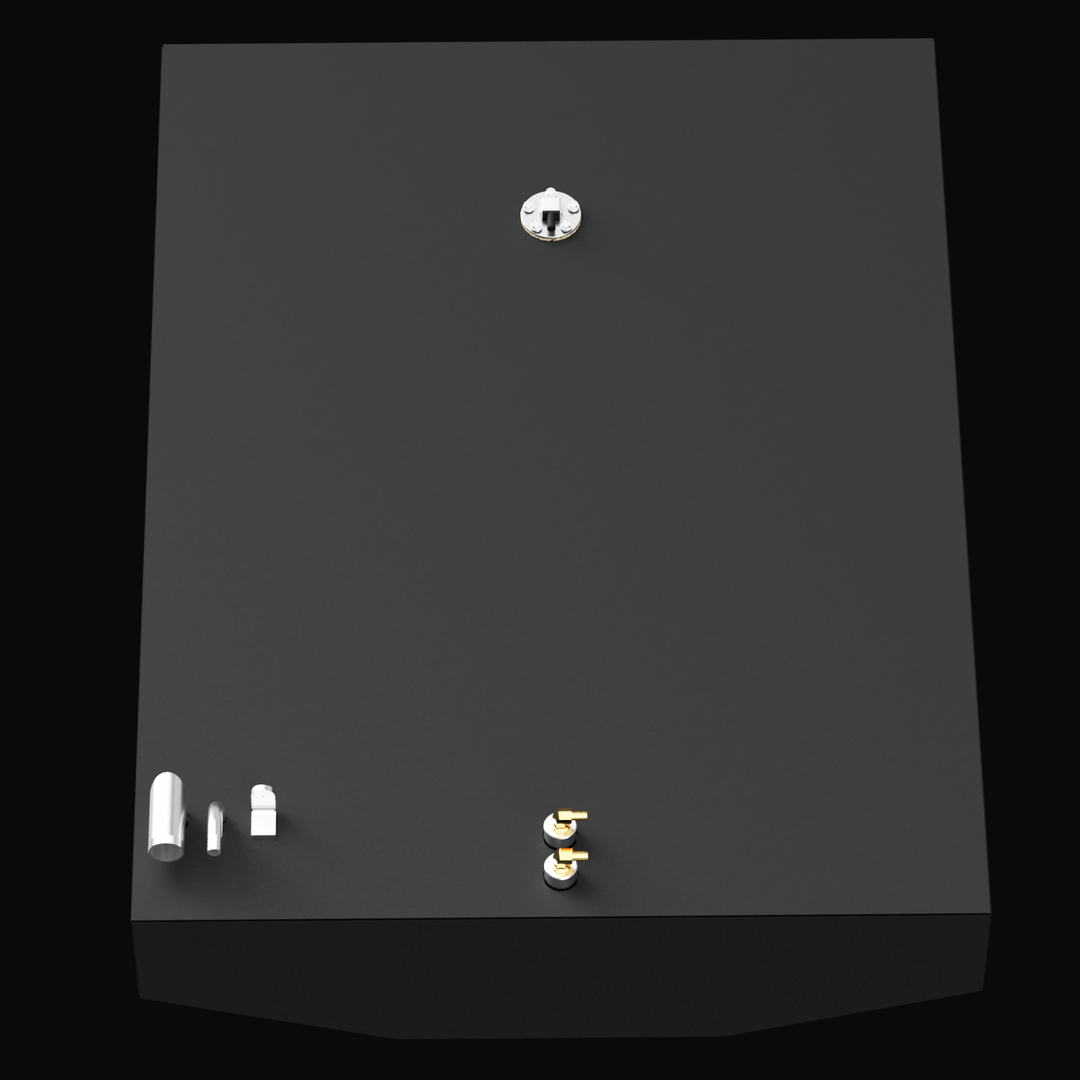 Top-down angled view of a black marine fuel tank designed for the Boston Whaler Impact 21 (1999) with a 60-gallon capacity. The tank features a beveled front edge and a centered circular fuel level sender, with two brass elbow fittings and three metal fittings located near the front edge.