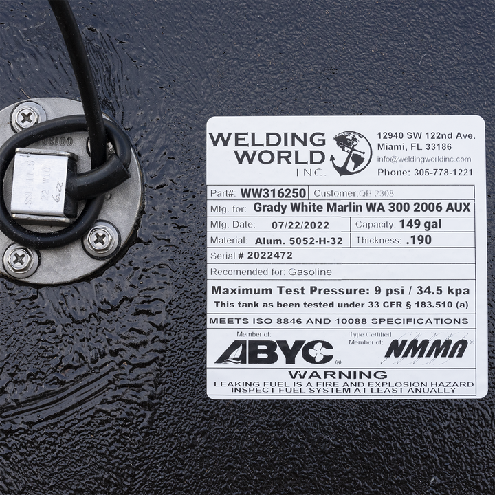 Grady White Marlin WA 300 Fuel Tank (155 gal) Aux (149 gal) combo | 2006 OEM Replacement