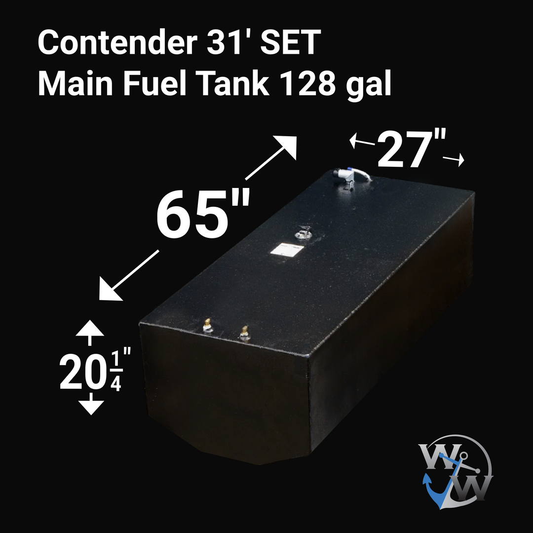 Contender 31' OEM Replacement 3 Fuel Tank Combo Kit #1 - 1 Large Belly (128 gal.) & 2 Standard Saddle Tanks (85 gal.) & 1 Water Tank (21.26 gal.) - Welding World, Inc.