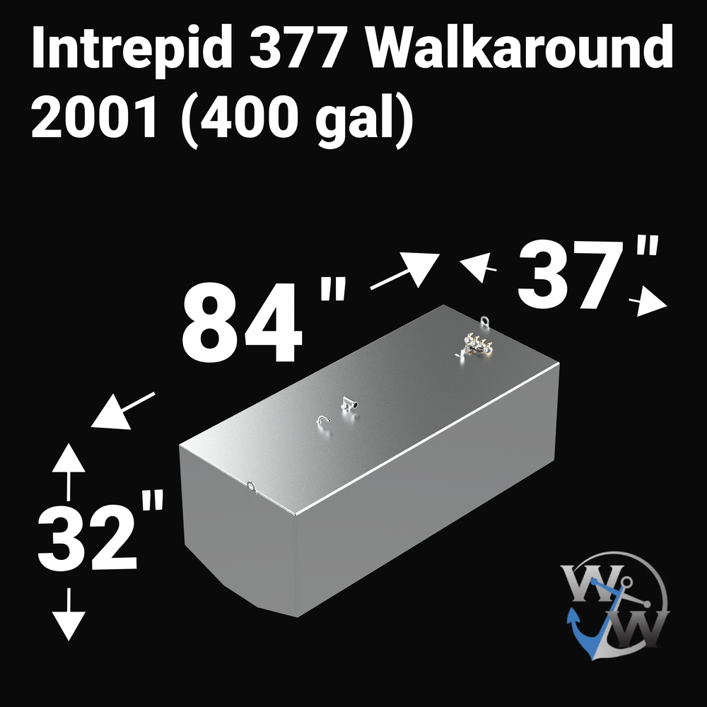 Intrepid 377 WA 2001 400 gal Aluminum Marine Fuel Tank — dimension diagram