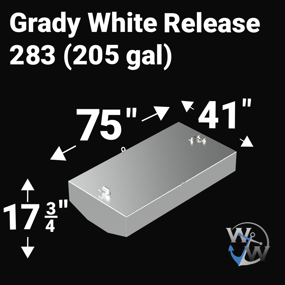 Grady White Release 283 2002-2015 205 gal Aluminum Marine Fuel Tank — dimension diagram