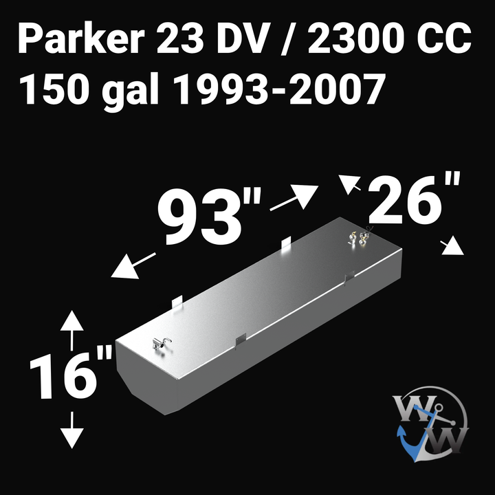 Parker 23 DV / 2300 CC 1993-2007 150 gal Aluminum Marine Fuel Tank — dimension diagram