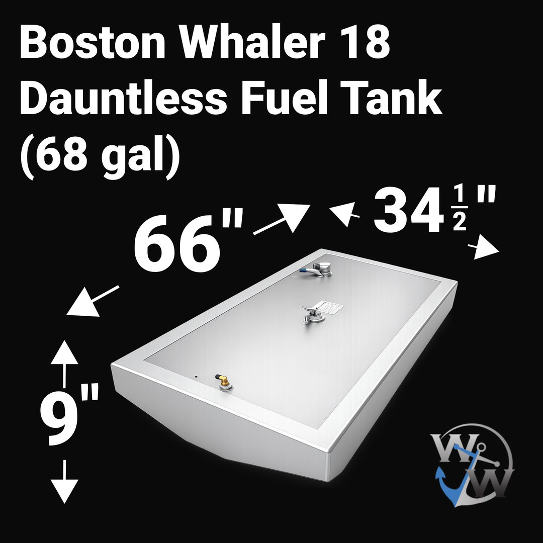 Boston Whaler 18 Dauntless 68 gal Aluminum Marine Fuel Tank — dimension diagram
