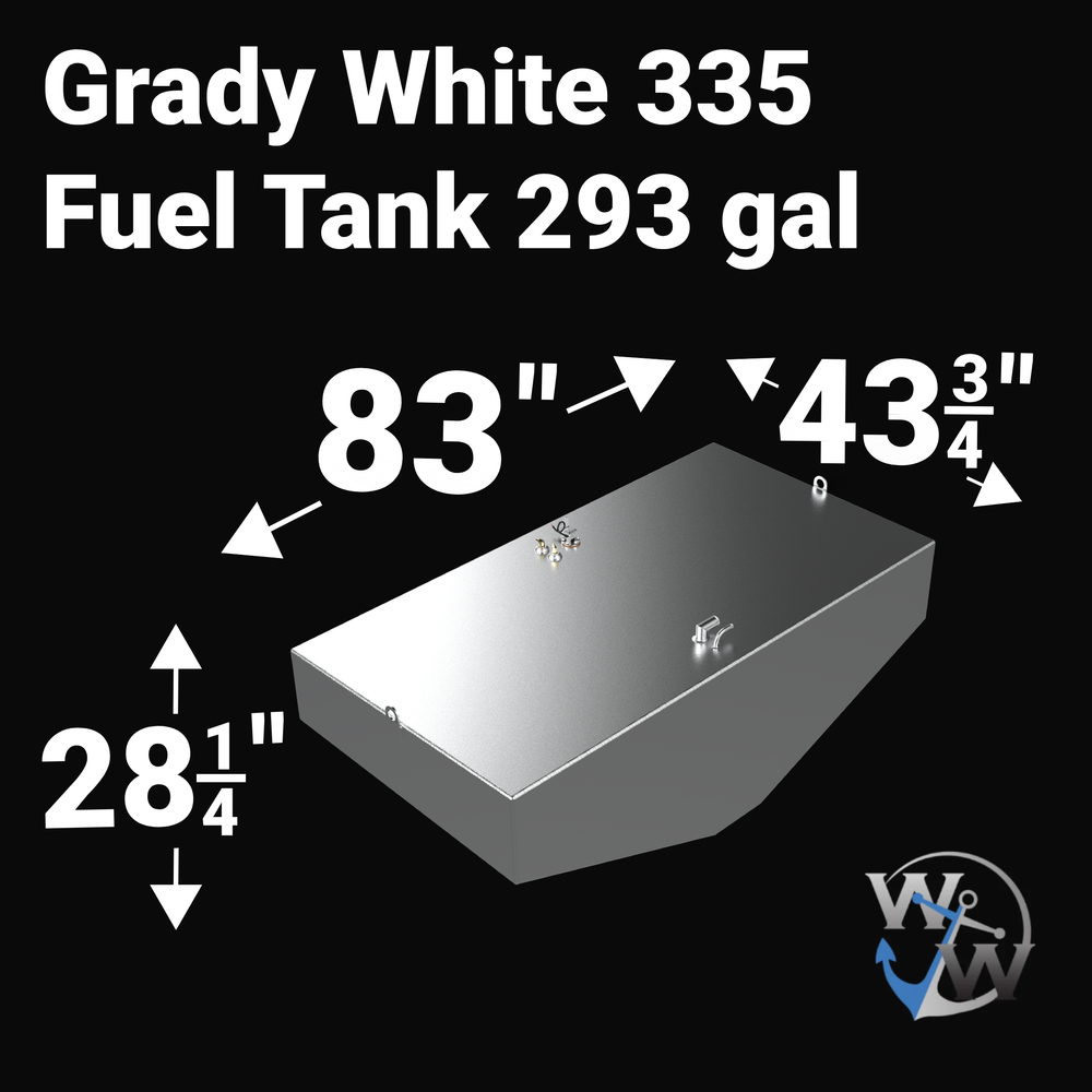 Grady White 335 293 gal Aluminum Marine Fuel Tank — dimension diagram