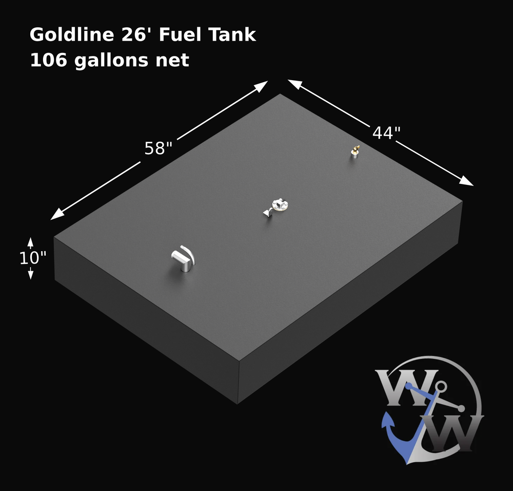 GOLDLINE 26' fuel tank with 106-gallon capacity, designed for dependable marine fuel storage