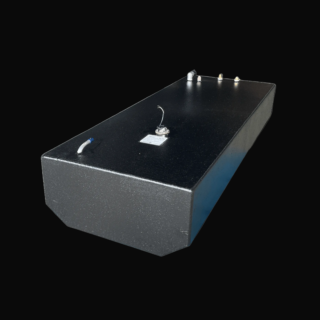 Contender 21 (2002) 98 gal epoxy coated fuel tank perspective view showing V-bottom hull profile.