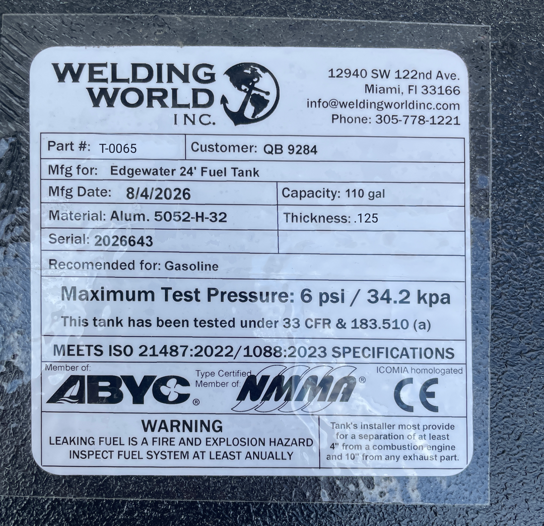 Edgewater 24 Fuel Tank 110 gal | OEM Replacement