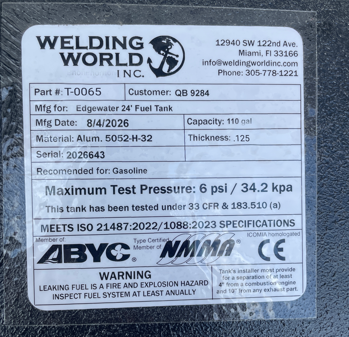 Edgewater 24 Fuel Tank (110 gal) | OEM Replacement
