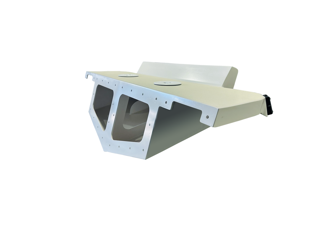 A white high flotation twin engine bracket designed for a Mako 261 1990 boat, shown against a transparent background. The bracket has a rectangular shape with multiple cutouts and support sections for mounting engines