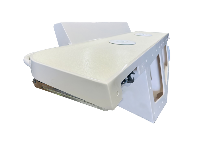 A white high flotation twin engine bracket for a Mako 261 1990 boat, shown against a transparent background. The bracket has a rectangular shape with support arms and mounting points for dual engines