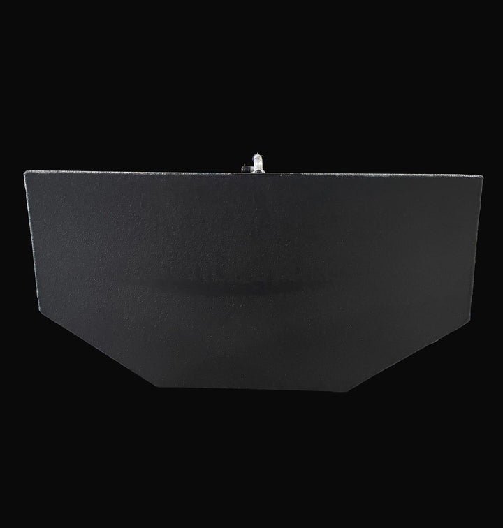 Back-facing profile of a 178-gallon Intrepid 30 (1991) main fuel tank replacement, showcasing the precision-engineered stepped hull-conforming geometry. This view emphasizes the seamless Coal Tar Epoxy coating and rugged .190" marine-grade aluminum construction, ensuring a guaranteed OEM fit and maximum corrosion resistance for classic offshore restorations.