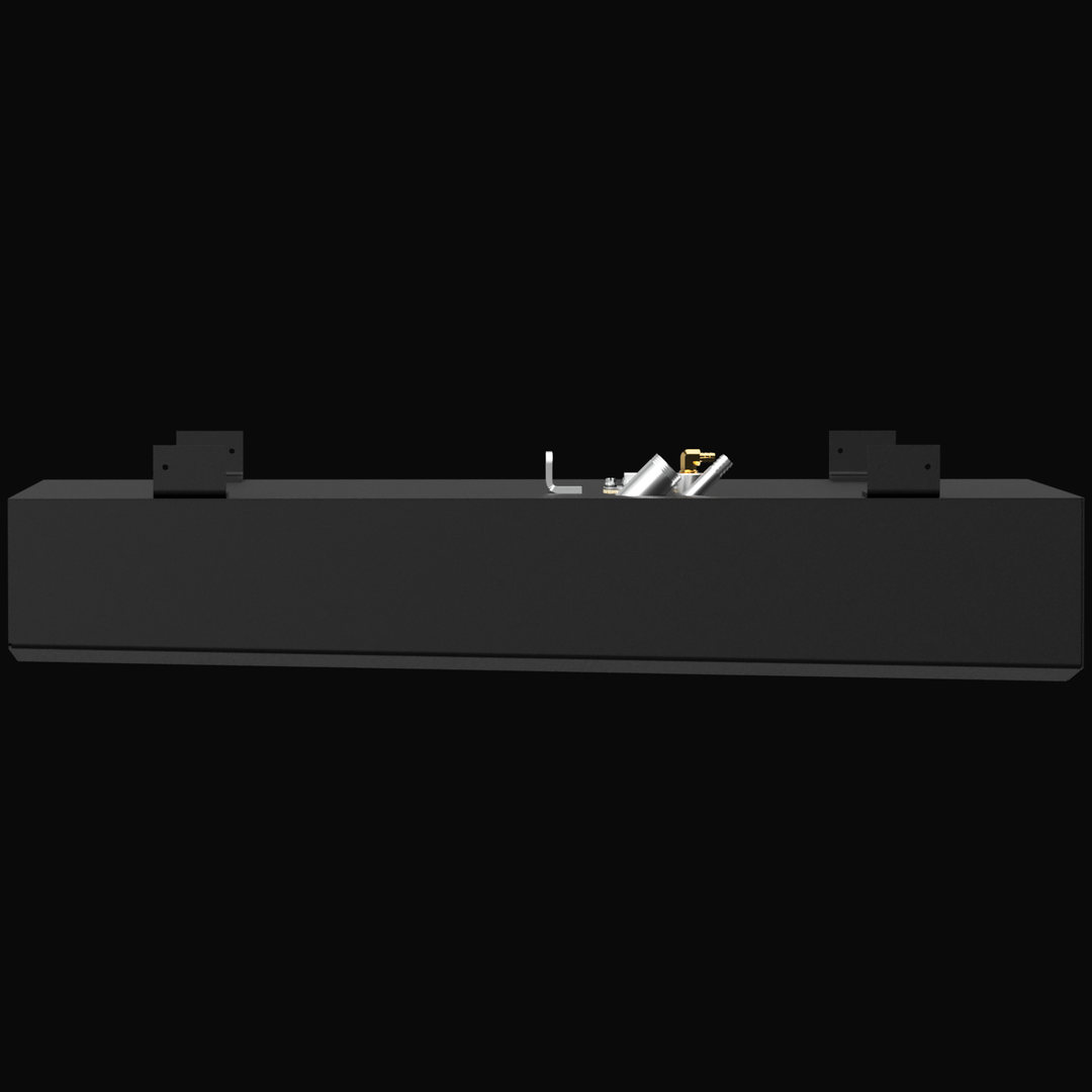 A 3D render showing a long side profile of a dark grey boat fuel tank, highlighting the cluster of brass and silver fittings and two large mounting tabs visible on the top edge, against a black backgA 3D render showing a long side profile of a dark grey boat fuel tank, highlighting the cluster of brass and silver fittings and two large mounting tabs visible on the top edge, against a black background.round.