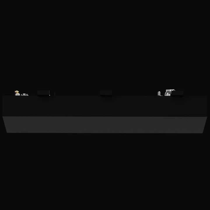 A black Mako 22 1997 fuel tank with a capacity of 121 gallons, featuring various fittings and pipes on the top