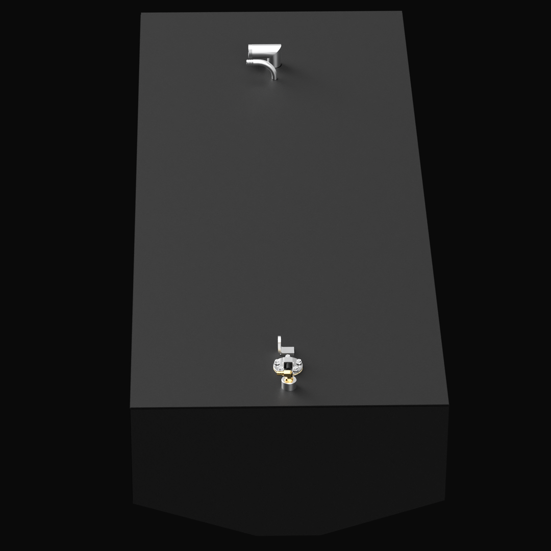 A rectangular black fuel tank with metal fittings and valves on the top surface, labeled for a Mako 230B WA from 1991 with a capacity of 119 gallons. The tank is shown against a black background