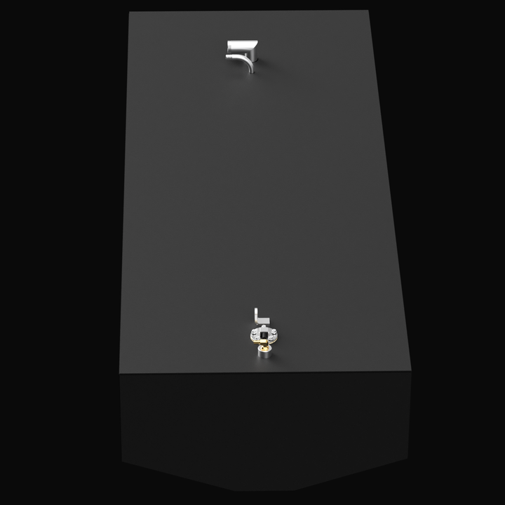 A rectangular black fuel tank with metal fittings and valves on the top surface, labeled for a Mako 230B WA from 1991 with a capacity of 119 gallons. The tank is shown against a black background