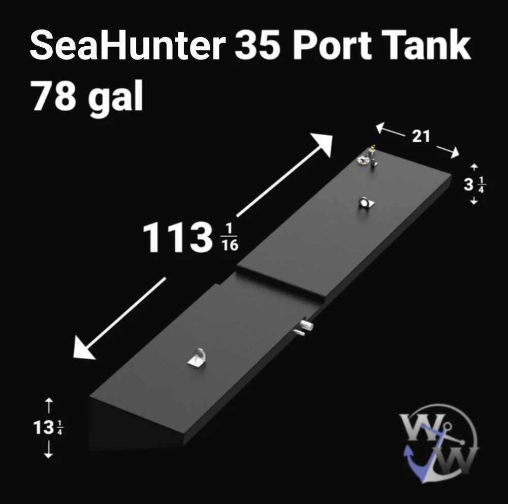 SeaHunter 35 combo tank with 311-gallon capacity for fuel and water, optimized for marine use