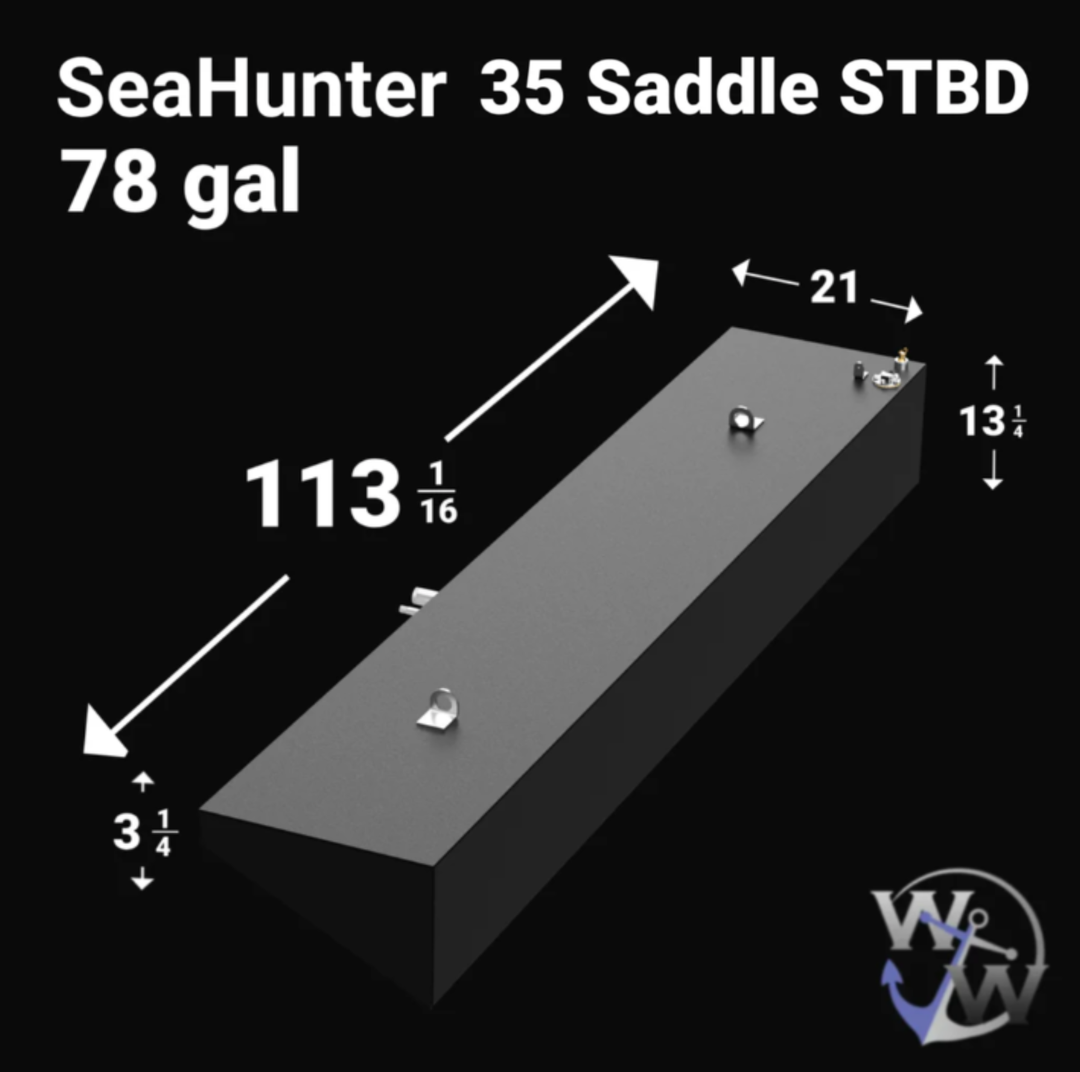 SeaHunter 35 combo tank with 311-gallon capacity for fuel and water, optimized for marine use