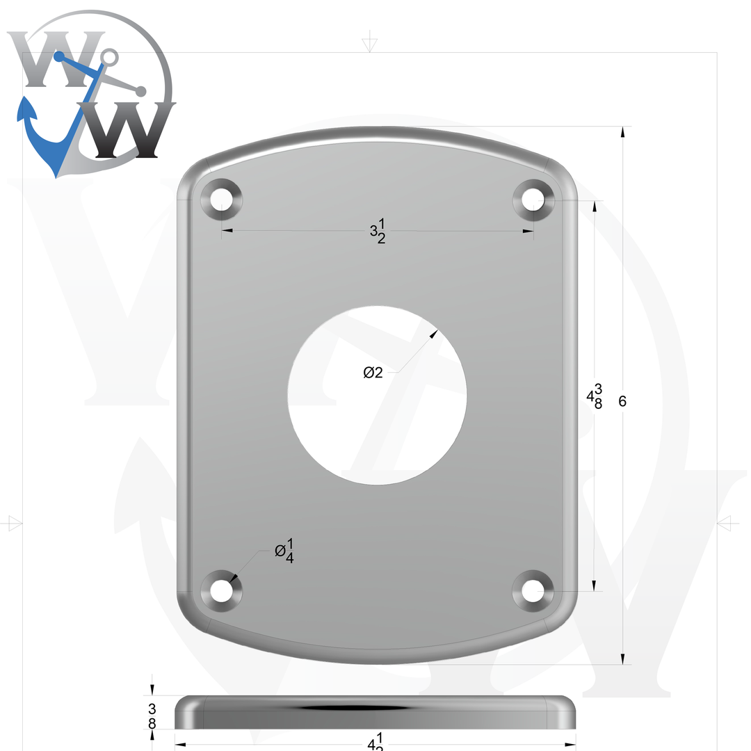 P3C-OMX 3/8" Thick 4.5" x 6" x 2" Oblong Aluminum Countersunk Pad - Spec Sheet Drawing