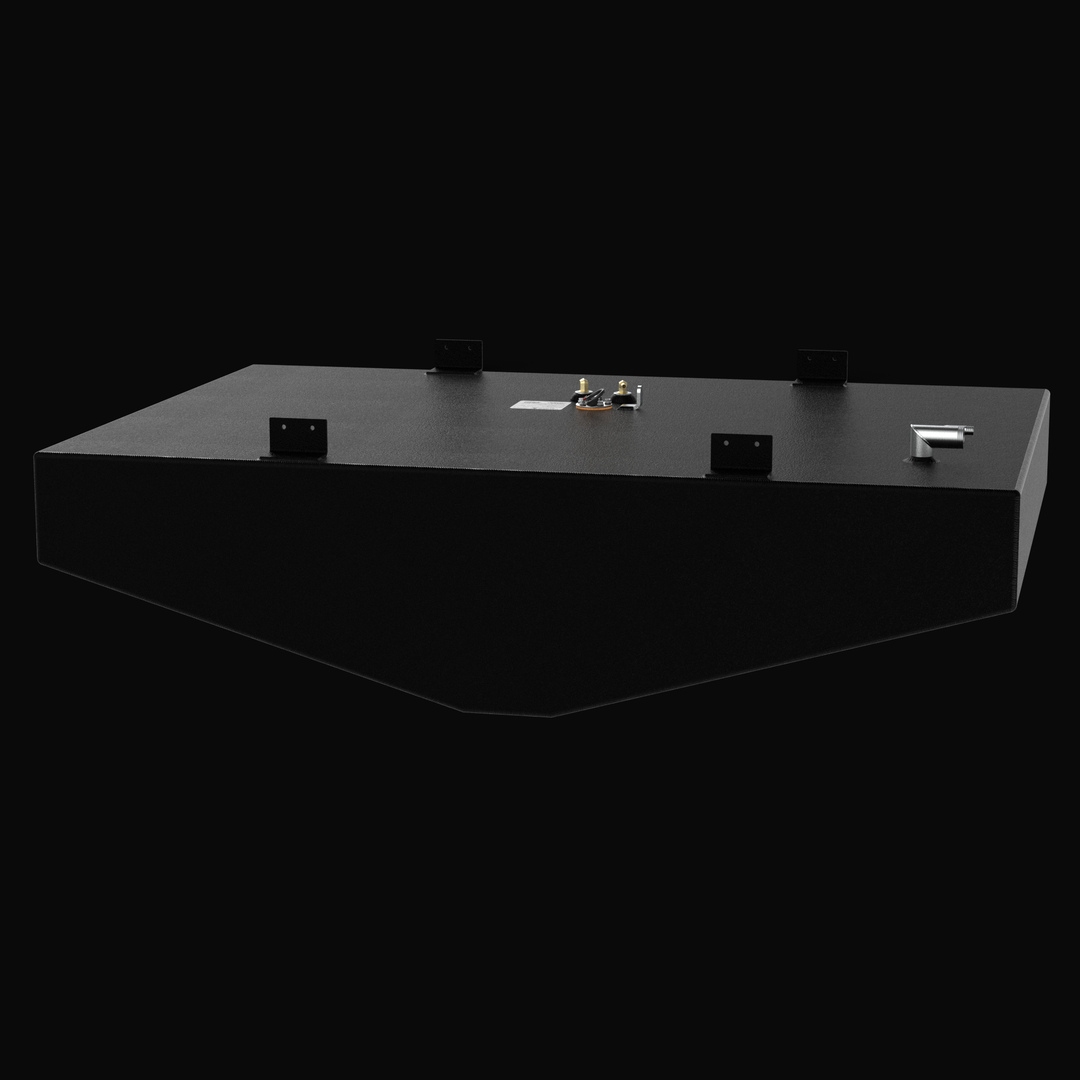 Frontal perspective of a Parker 2520 (2001) replacement fuel tank. This 157-gallon marine-grade tank is fabricated from .190 aluminum and fully coated in Coal Tar Epoxy for long-term corrosion resistance. The image highlights the clean welds and robust mounting tabs of this direct-fit OEM solution, ensuring a safe and compliant installation for offshore boating.