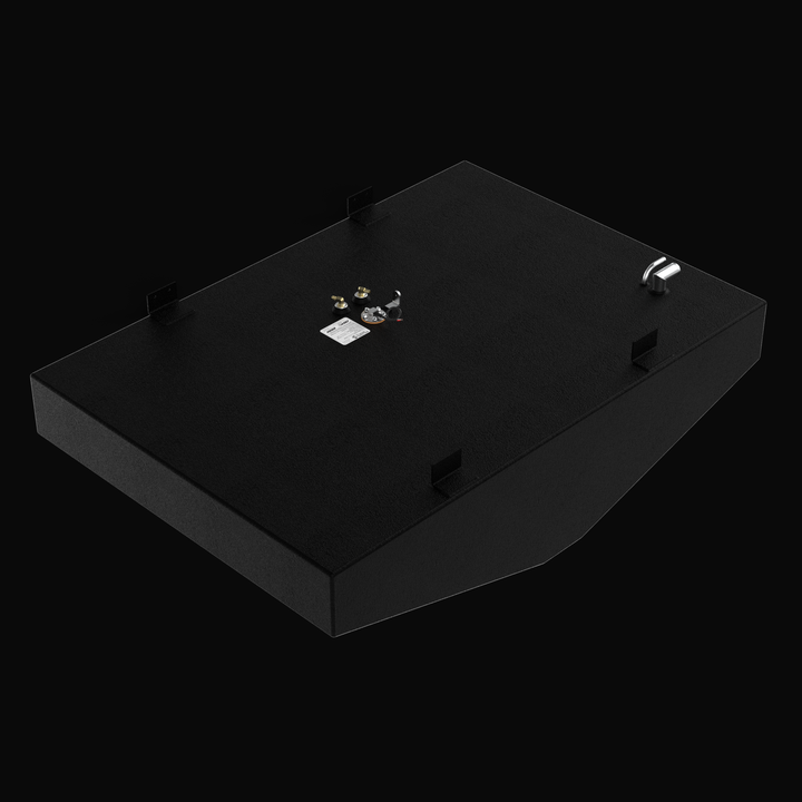 Isometric view of a Parker 2520 (2001) replacement fuel tank. Features a 157-gallon capacity, heavy-duty .190 aluminum construction, and a protective Coal Tar Epoxy coating for maximum offshore durability.