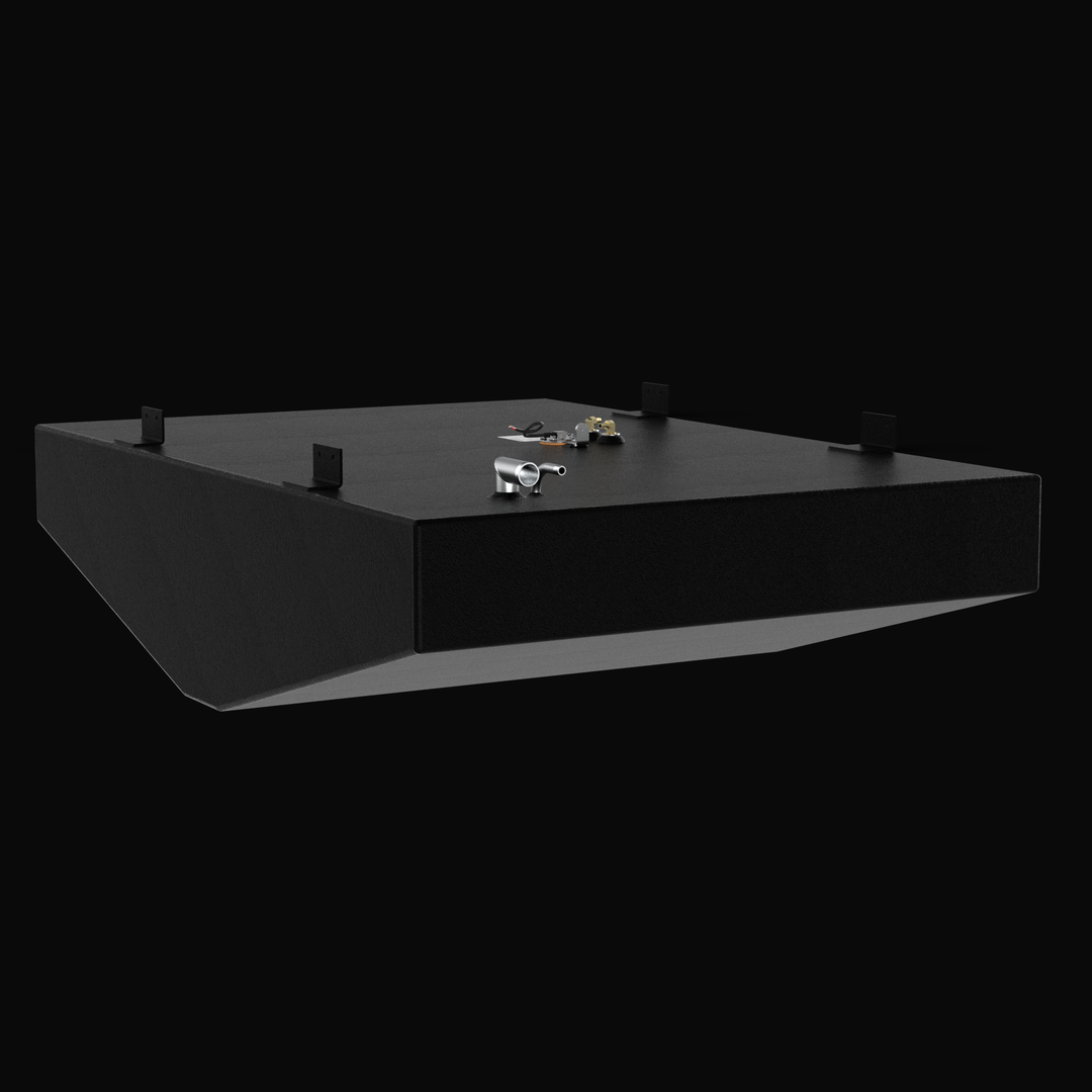 Perspective view of a Parker 2520 (2001) replacement fuel tank. This 157-gallon model is constructed from heavy-duty .190 marine-grade aluminum and finished with a protective Coal Tar Epoxy coating. The image highlights the precision-welded mounting tabs and the high-quality fuel sending unit and fittings, ensuring a direct-fit OEM solution that meets USCG and ABYC standards.