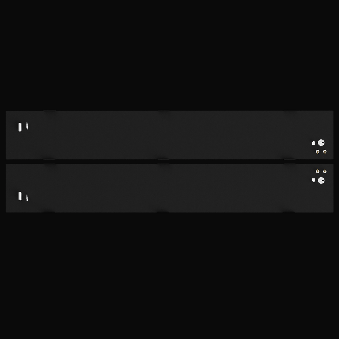 A 3D isometric rendering of a silver aluminum marine fuel tank. The view highlights the "coffin-style" shape with a tapered bottom hull. On the top surface, a cluster of fittings—including a circular sending unit and brass pickup elbows—is located at the front-left corner, while a silver fill neck is positioned at the far rear-right corner. Three rectangular mounting tabs are welded vertically along the side wall facing the viewer.