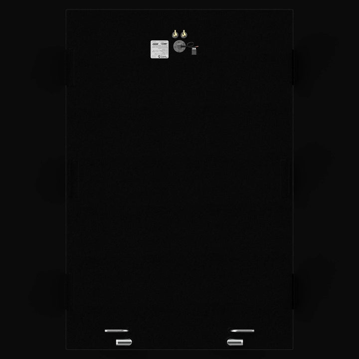 Top-down plan view of a replacement fuel tank for a Regulator 34 CC Sport Fisher, illustrating the precision layout of side-mounting tabs and top-mounted fittings. The image highlights the official ABYC/NMMA certification label and the rugged Coal Tar Epoxy finish on heavy-duty .250" marine-grade aluminum, ensuring a guaranteed OEM fit and EPA-compliant performance for high-performance offshore center consoles.