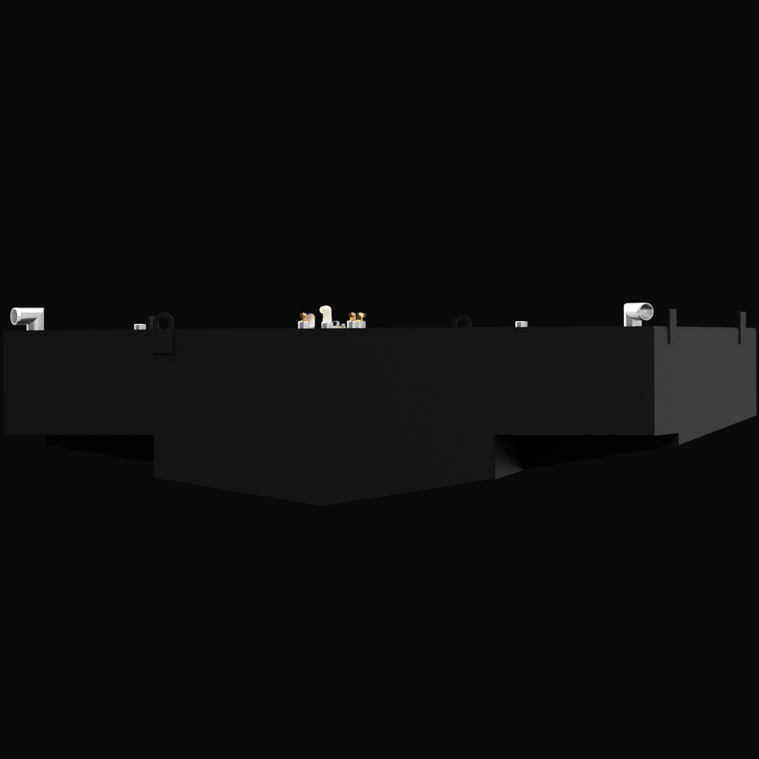 A side view illustration of a 1994 SportsFisher 36' Gilliken boat, highlighting its diesel tank capacity of 357 gallons. The image features a dark background with minimal details, focusing on the boat's structure and tank placement