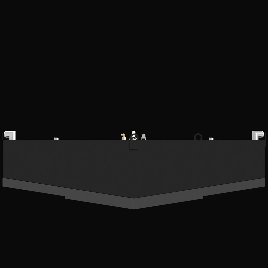 A top-down view of a SportsFisher 36' Gilliken boat from 1994, featuring a large diesel fuel tank with a capacity of 357 gallons. The tank is positioned centrally on a dark background, with several small objects or figures visible on top, suggesting a marine setting
