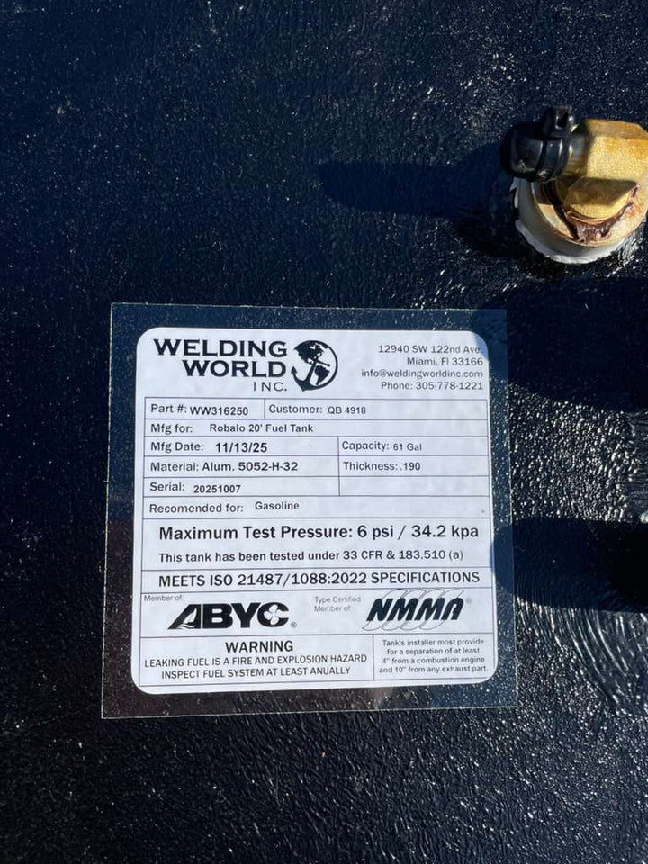 Robalo 20' 1976 (61 gal) Fuel Tank | BUILT TO OEM SPECS