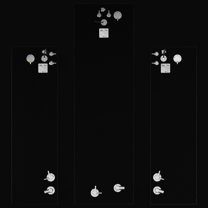 Top-down 3D plan view of the 3-piece fuel tank kit for a 2015–2026 Yellowfin 26 Hybrid, illustrating the precise alignment and placement of fuel fills, vents, and sending units for the 118-gallon center tank and twin 30-gallon saddle tanks.
