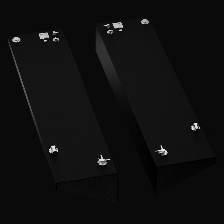 High-angle view of a Yellowfin 34 (2007–2026) wing fuel tank pair (Port and Starboard), showcasing the specialized sloped hull-conforming geometry. Each 80-gallon replacement tank features a rugged Coal Tar Epoxy coating and precision-machined top fittings, ensuring a guaranteed OEM fit and superior corrosion resistance for classic Yellowfin restorations.