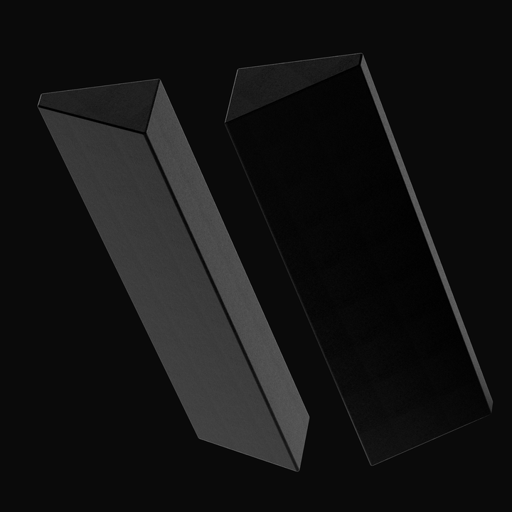 Bottom-perspective view of a pair of 80-gallon port and starboard wing fuel tanks for a Yellowfin 34 (2007–2026) replacement system. The image highlights the specialized sloped hull-conforming geometry and seamless, high-build Coal Tar Epoxy finish on heavy-duty .125" marine-grade aluminum, ensuring a guaranteed OEM fit and maximum corrosion protection for foamed-in offshore applications.