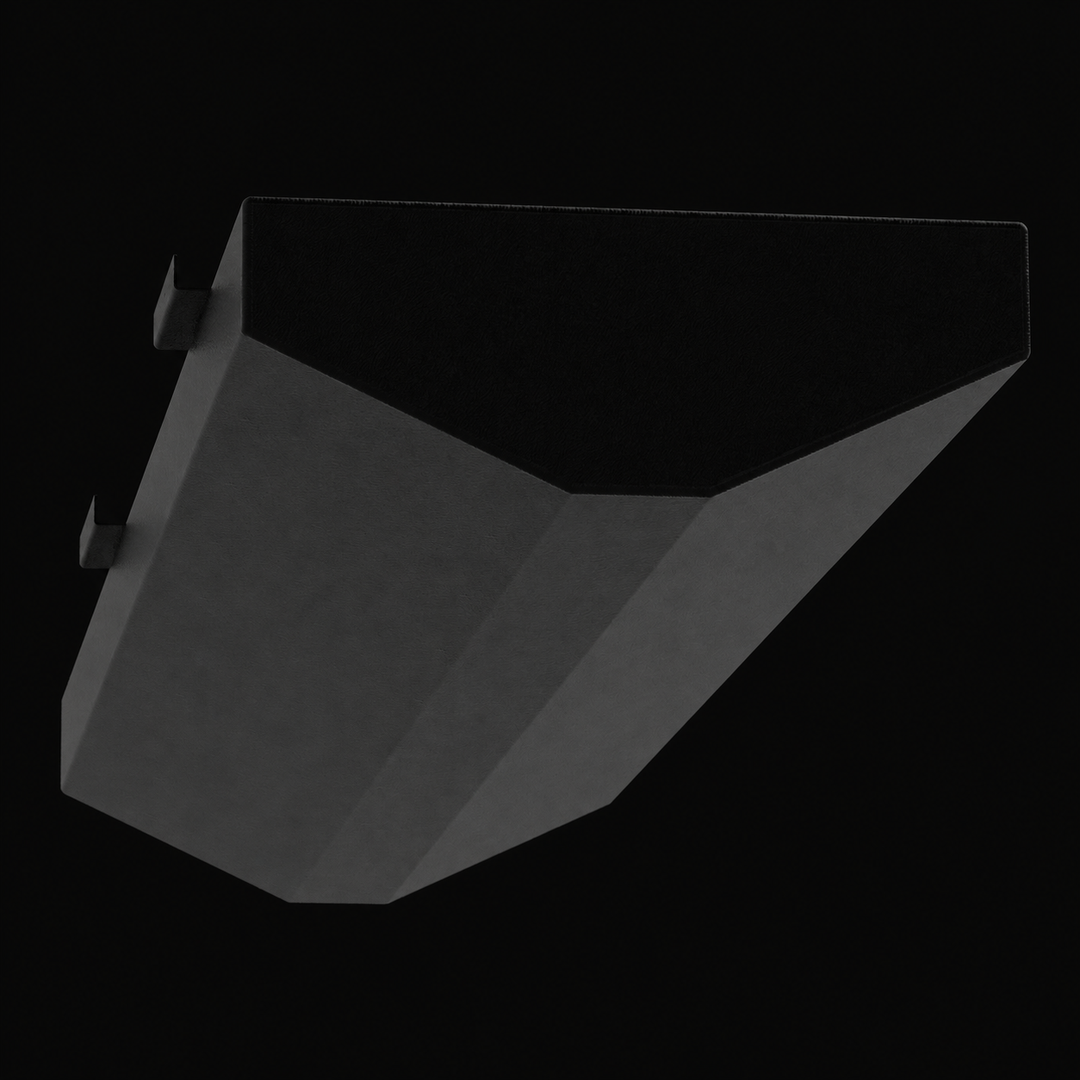 A low-angle worm's-eye perspective view highlighting the shallow V-shaped hull-conforming bottom profile of a black Action Marine 25 replacement marine fuel tank. This underside layout view details the specialized multi-angled lower panels that taper to a flat center section, custom-engineered by Welding World to sit flush inside the central keel cavity. This high-capacity 115-gallon fuel cell is precision-fabricated from heavy-gauge marine-grade 5052-H32 aluminum and treated with a protective, anti-corrosi