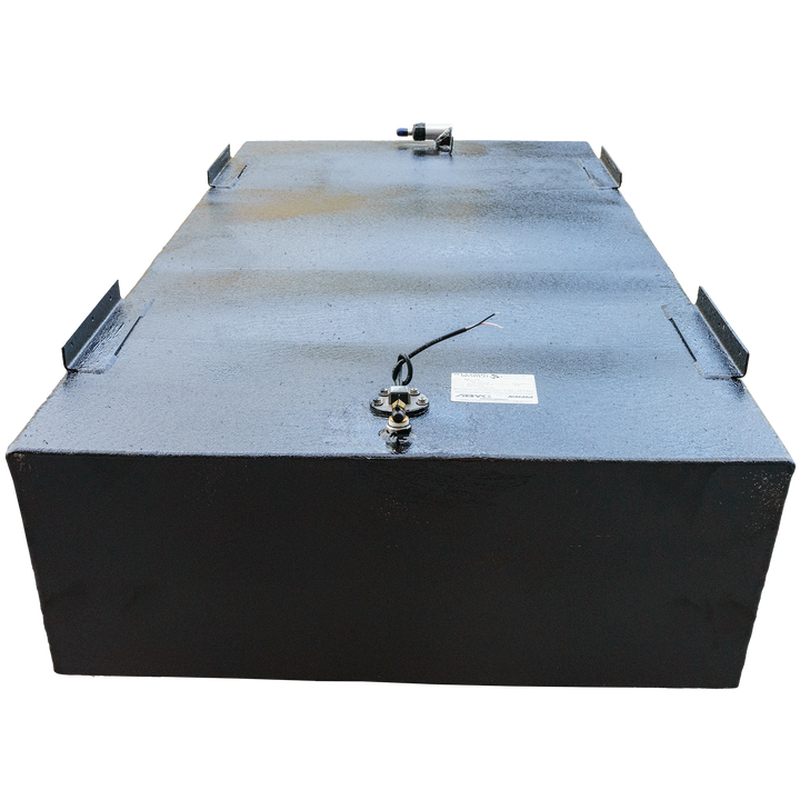 Angler 22' OEM replacement belly fuel tank with a 120-gallon capacity, featuring a flat black surface and a fuel fill cap on top