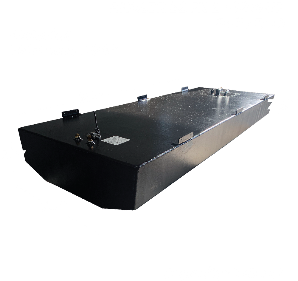 Angler 22 FX belly fuel tank designed for models 2003 and up, featuring a capacity of 110 gallons. The tank measures 90 inches in length, 33 inches in width, and 10 inches in height, with a material thickness of 0.190 inches