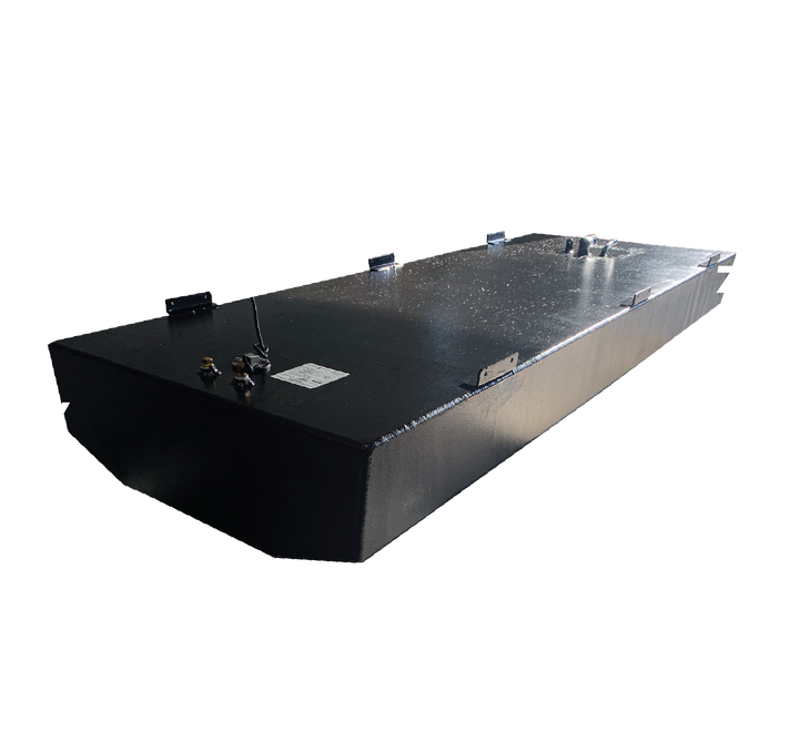 Angler 22 FX belly fuel tank designed for models 2003 and up, featuring a capacity of 110 gallons. The tank measures 90 inches in length, 33 inches in width, and 10 inches in height, with a material thickness of 0.190 inches