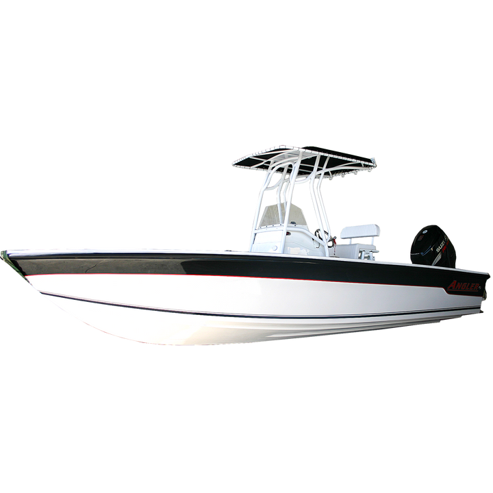 Angler 22 FX boat with a sleek design, featuring a 110-gallon OEM replacement belly fuel tank, shown against a transparent background