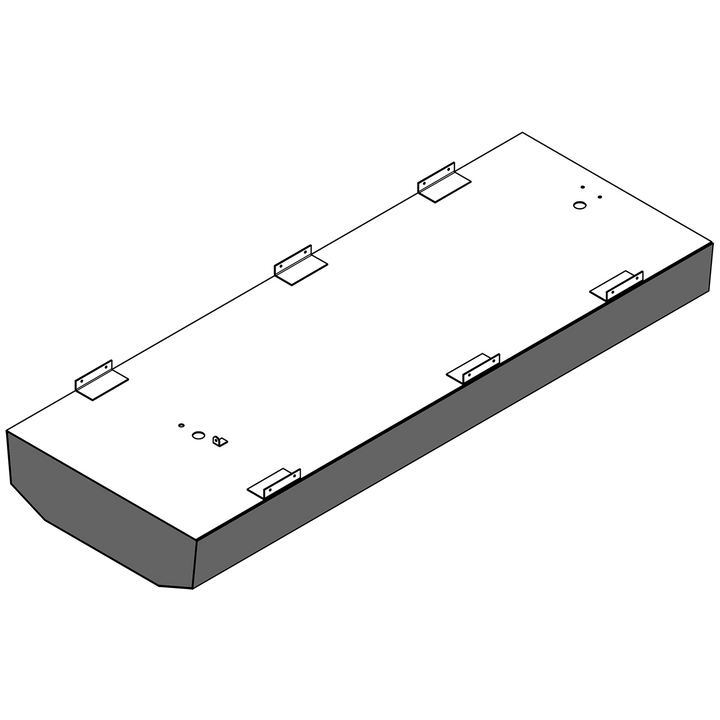 Illustration of an Angler 22 FX OEM replacement belly fuel tank with a capacity of 110 gallons, featuring a flat design and multiple mounting clips